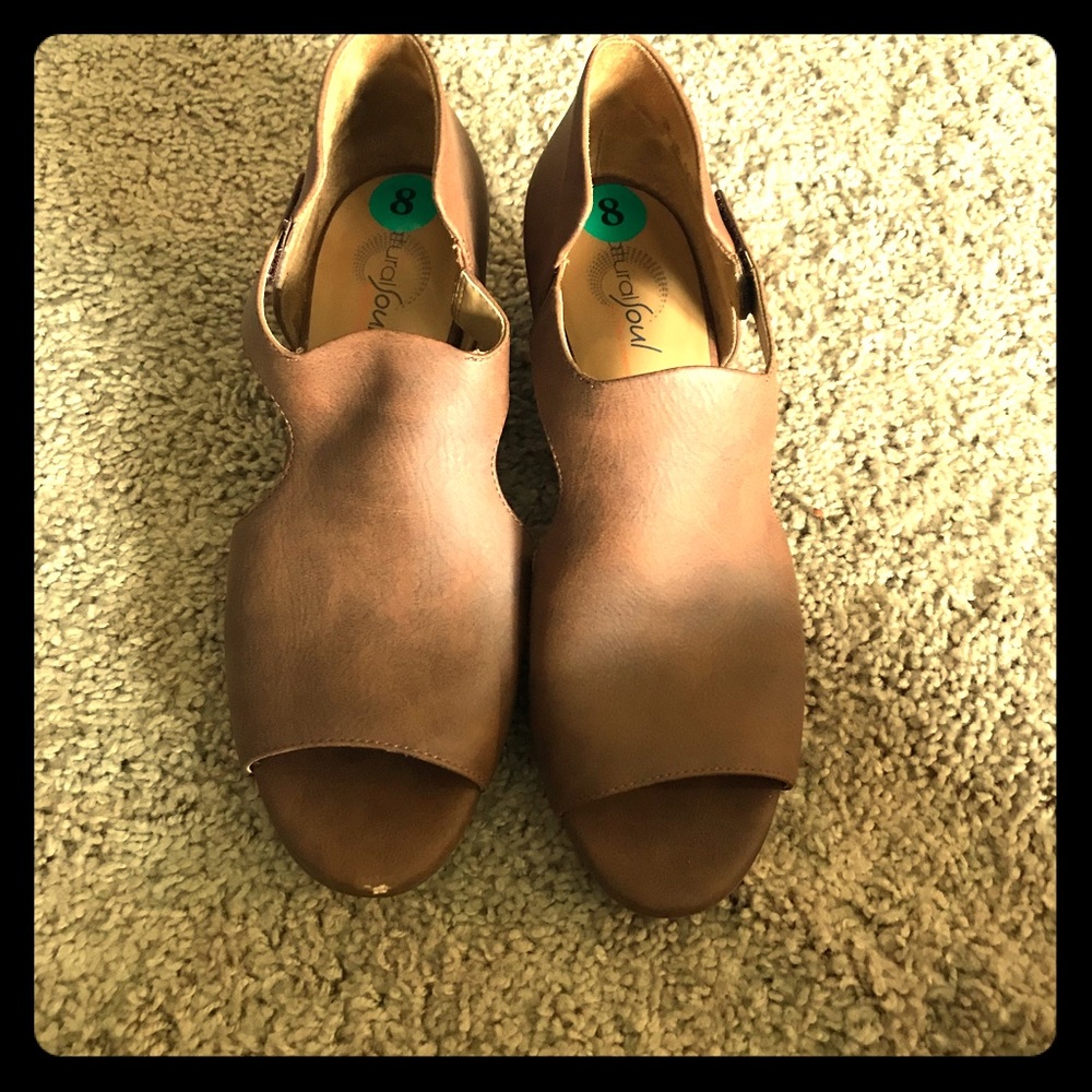 Brown open toe ankle booties